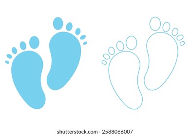 New born, pregnant or coming soon footprints shoes and shoe sole. Kids or baby feet and foot steps Fun vector footsteps icon for print. Love heart blue boy or pink girl sign eps 10