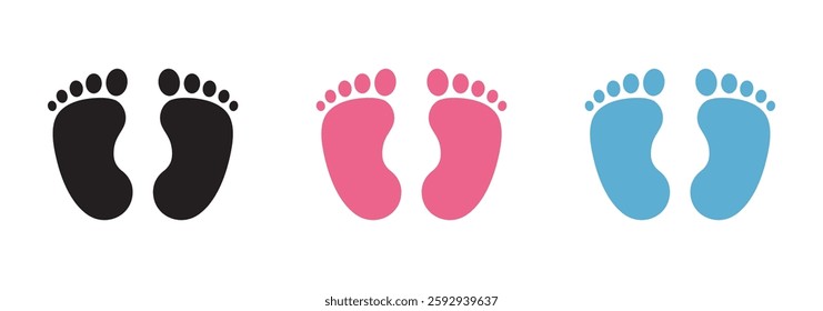 New born, pregnant or coming soon footprints shoes and shoe sole. Kids or baby feet and foot steps Fun vector footsteps icon for print. Love heart blue boy or pink girl sign