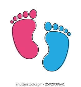 New born, pregnant or coming soon footprints shoes and shoe sole. Kids or baby feet and foot steps Fun vector footsteps icon for print. Love heart blue boy or pink girl sign