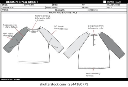 NEW BORN RAGLAN FULL SLEEVE SKETCH FASHION TEMPLATE TECHNICAL DRAWING ILLUSTRATION