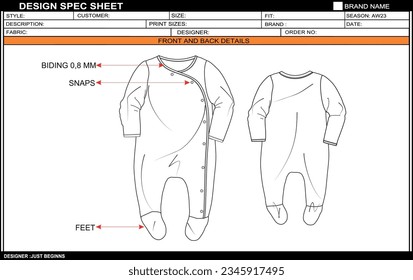 NEW BORN ROMPER FLAT SKETCH FASHION TEMPLATE TECHNICAL DRAWING ILLUSTRATION