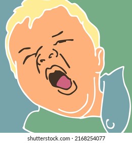 New born sweet baby face emotions. Little cute boy sleeping and smiling. Hand drawn character illustration. Retro vintage comic cartoon line style drawing.