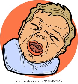 New born sweet baby face emotions. Little child crying with open mouth. Hand drawn character vector illustration. Retro vintage comic cartoon line style drawing.
