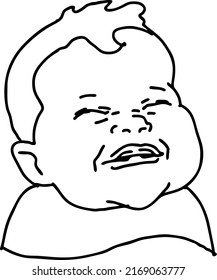 New born sweet baby face emotions. Little happy child surprised with open mouth. Hand drawn character vector illustration. Retro vintage comic cartoon line style drawing.