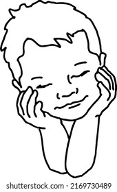 New born sweet baby face emotions. Little cute boy sleeping and smiling. Hand drawn character illustration. Retro vintage comic cartoon line style drawing.