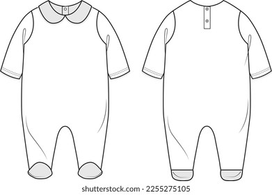 NEW BORN AND TODDLER UNISEX WEAR ROMPER FRONT AND BACK FASHION FLAT DESIGN VECTOR