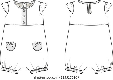 NEW BORN AND TODDLER UNISEX WEAR ROMPER FRONT AND BACK FASHION FLAT DESIGN VECTOR