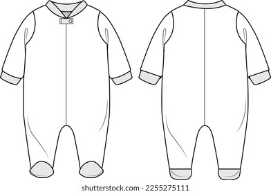 NEW BORN AND TODDLER UNISEX WEAR ROMPER FRONT AND BACK FASHION FLAT DESIGN VECTOR