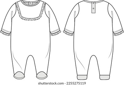 NEW BORN AND TODDLER UNISEX WEAR ROMPER FRONT AND BACK FASHION FLAT DESIGN VECTOR