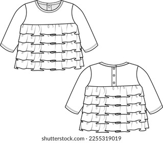 NEW BORN AND TODDLER WEAR TOPS FRONT AND BACK FASHION FLAT DESIGN VECTOR