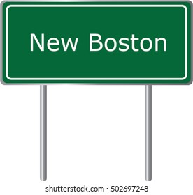 New Boston , Illinois , road sign green vector illustration, road table, USA city