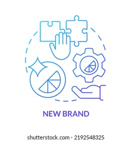 New Brand Blue Gradient Concept Icon. Create And Build Company. Brand Consolidation Strategy Abstract Idea Thin Line Illustration. Isolated Outline Drawing. Myriad Pro-Bold Fonts Used