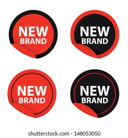 New Brand, Design, Version Red Stickers Set.  Vector