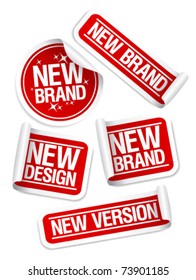 New Brand, Design, Version Stickers Set.