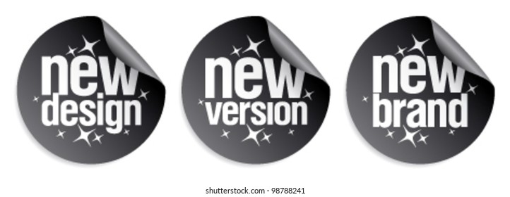 New Brand, Design, Version stickers set.