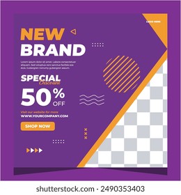 New brand vector for social media ads, web ads, business messages, discount flyers and large sale banners. Social media post template design.