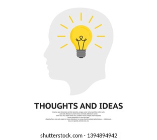 New bright idea form human head. Human head think, bulb idea vector icon illustration. Thoughts and ideas concept. Vector illustration