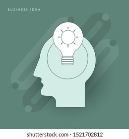 New bright idea form human head, thinking about success solution. Concept of line icon with green theme