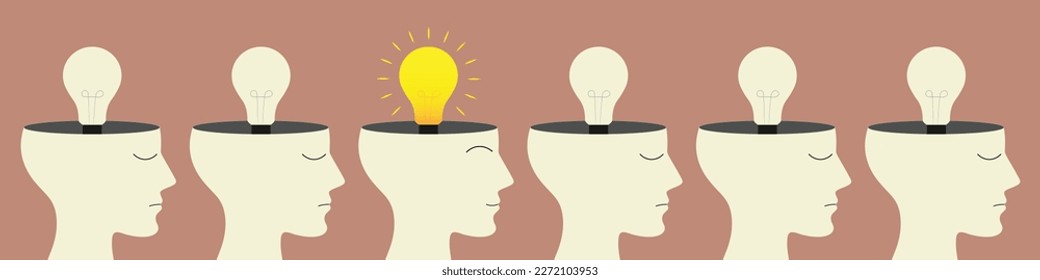 New bright idea form human head, thinking about success solution, lightbulb as creativity metaphor. Flat icon modern design style vector illustration banner concept.