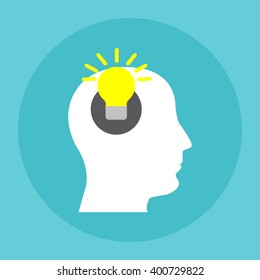 New bright idea form human head, thinking about success solution, lightbulb as creativity metaphor. Flat icon modern design style vector illustration concept.
