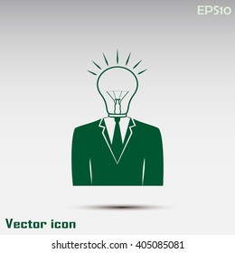 New bright idea form human head, thinking about success solution, lightbulb as creativity metaphor. vector illustration.