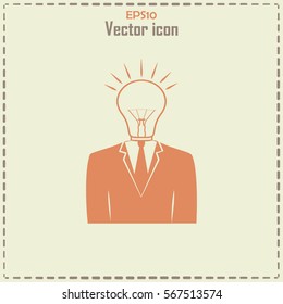 New bright idea form human head, thinking about success solution, lightbulb as creativity metaphor. vector illustration.