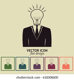 New bright idea form human head, thinking about success solution, lightbulb as creativity metaphor. vector illustration.