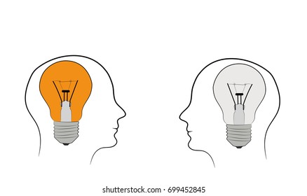 New bright idea form human head, thinking about success solution, lightbulb as creativity metaphor. Flat icon modern design style vector illustration concept.