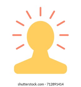 New bright idea in human head icon. Thinking about success solution.  Lightbulb creativity concept. Vector.