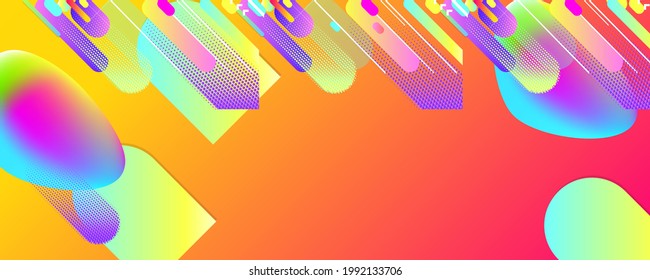 New bright juicy summer abstract fluid creative banner, trendy bright neon colors with dynamic lines. Vector