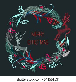 New, bright, stylish pattern of Christmas symbols.  tree, bows, reindeer,  in vector format, and symbolic colors. Merry Christmas seamless pattern