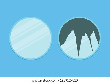 New and broken mirrors for a bathroom. Flat vector illustration. svg
