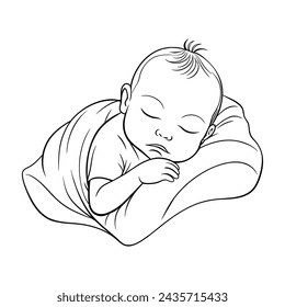 New bron baby sleep continuous line art vector illustration