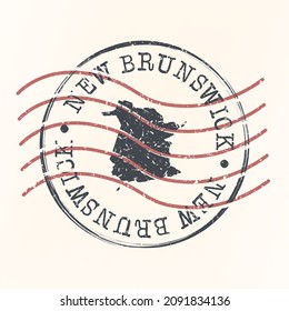 New Brunswick, Canada Stamp Map Postal. Silhouette. Passport Round Design. Vector Icon. Design Retro Travel National Symbol.