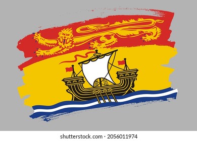 The New Brunswick flag, Canada. Canadian region banner brush style. Horizontal vector Illustration isolated on gray background.  