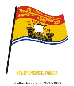 New Brunswick Flag Waving Vector Illustration on White Background. Provinces Flag of Canada. Correct Size, Proportion and Colors.