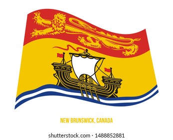 New Brunswick Flag Waving Vector Illustration on White Background. Provinces Flag of Canada. Correct Size, Proportion and Colors.