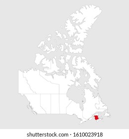 New brunswick highlighted on canada map. Gray background. Canadian political map.