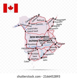 New Brunswick Map. Staat Kanada mit Städten