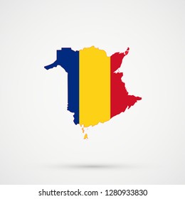 New Brunswick map in Romania flag colors, editable vector.
