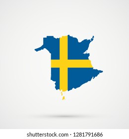 New Brunswick map in Sweden flag colors, editable vector.