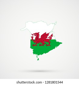 New Brunswick map in Wales flag colors, editable vector.