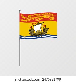 New Brunswick province flag on flagpole. Vector illustration.