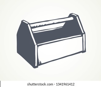 New build hardware set holder object on white backdrop. Freehand outline black ink hand drawn help logo emblem. Pictogram design in art retro doodle style pencil on paper space for text. View closeup