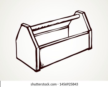 New build hardware set holder object on white backdrop. Freehand outline black ink hand drawn help logo emblem. Pictogram feed trough in art retro doodle style on paper space for text. View closeup