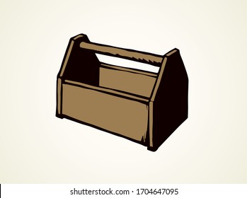 New build hardware set holder object on white backdrop. Freehand outline black ink hand drawn help logo emblem. Pictogram feed trough in art retro doodle style on paper space for text. View closeup
