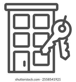 New building and apartment key line icon, building construction concept. Vector graphics. Keys with house, real estate sign on white background, outline style icon for mobile or web design