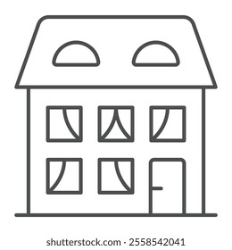New building, house thin line icon, real estate concept. Vector graphics. Home, apartment cottage sign on white background, outline style icon for mobile or web design