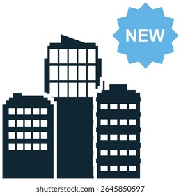 Novo vetor de ícones de edifícios, simbolizando crescimento, desenvolvimento e arquitetura moderna. Perfeito para lançamentos imobiliários, expansão urbana, propriedades de negócios e construção futura.