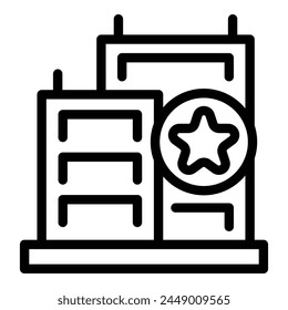 Nuevo Plan de construcción icono contorno Vector. Agencia de construcción. Bienes raíces vendidos